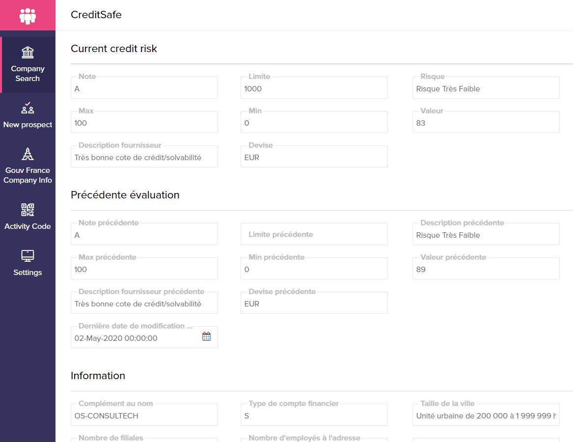 Solvalibilité des sociétés OS for Creditsafe