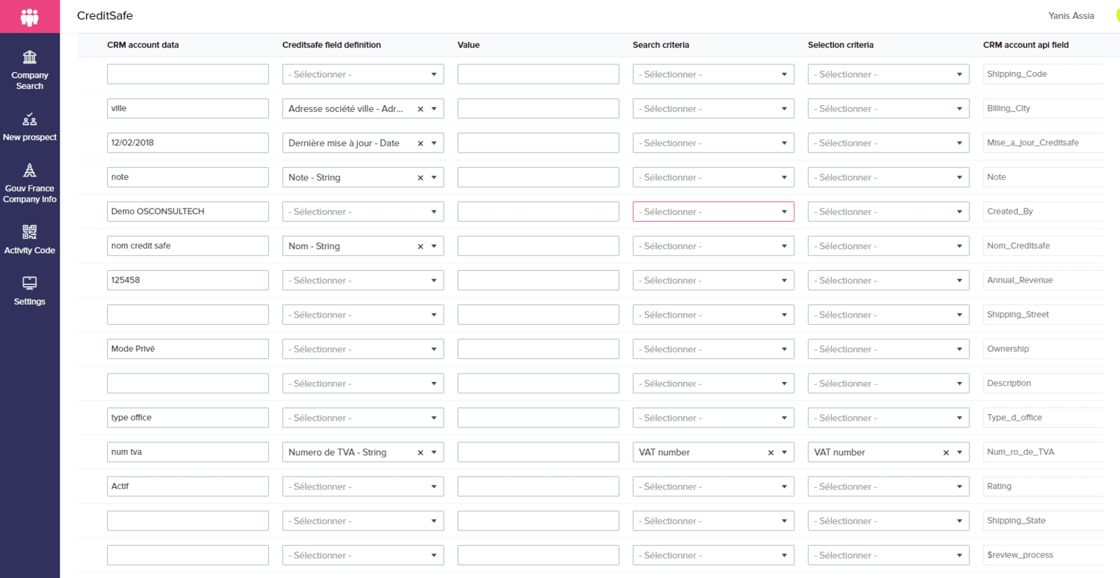 Mapping avec Zoho CRM