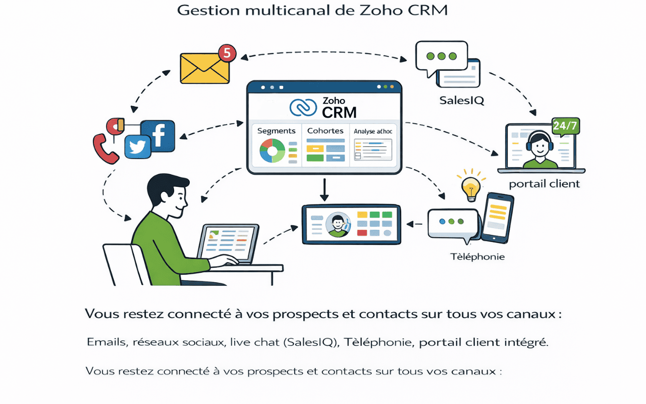 CRM multicanal, email, chat, réseaux sociaux, site web